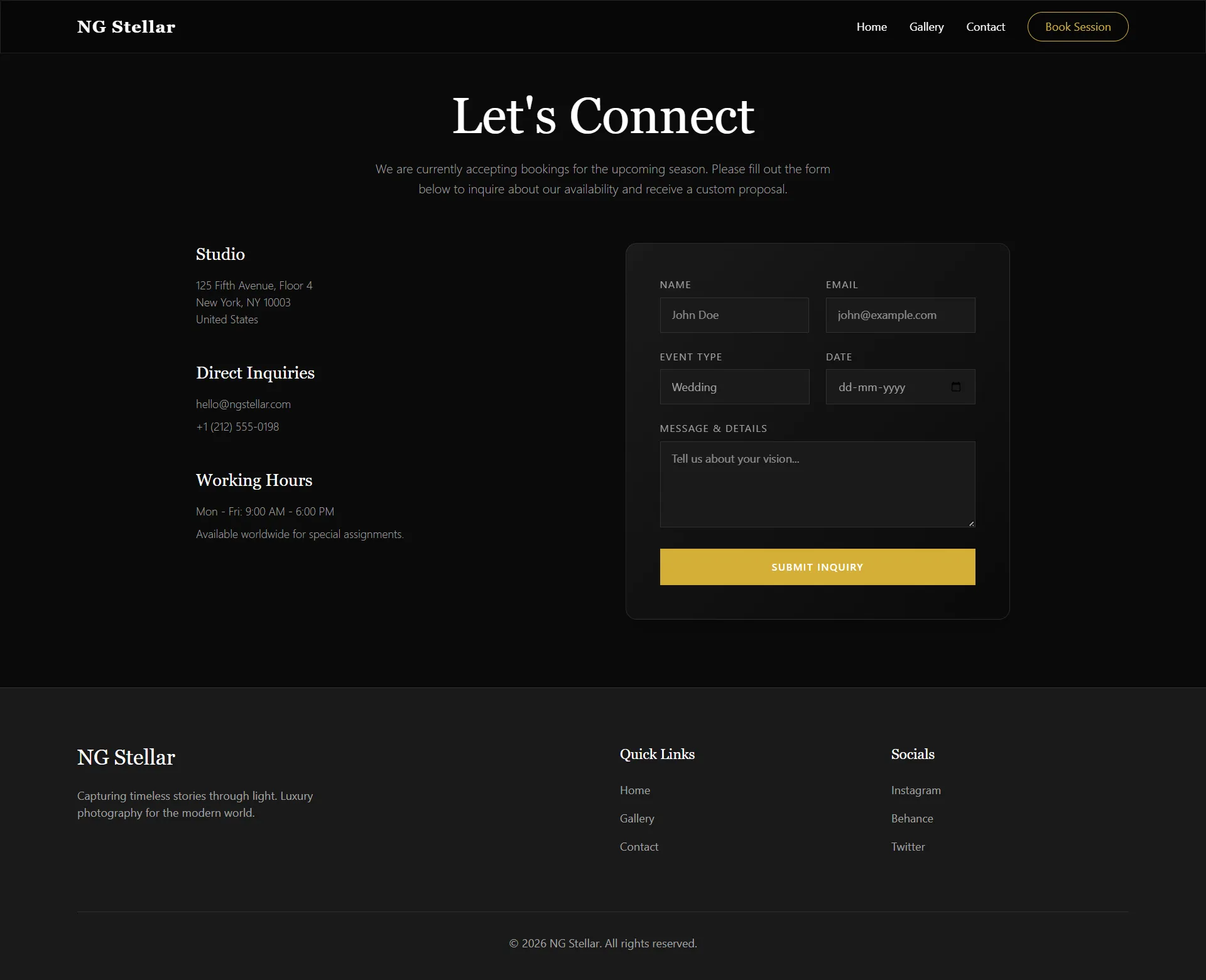 Photography Template - Contact